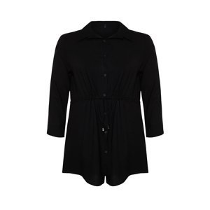 Trendyol Curve Black Plus Size Foldable Woven Shirt with Gathered Waist
