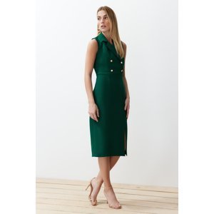 Trendyol Emerald Green Fitted Button Detailed Slit Midi Pencil Skirt Woven Dress