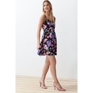 Trendyol Purple Floral Print A-line Double-breasted Collar Woven Mini Dress