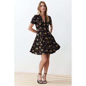 Trendyol Black Floral Print Woven Mini Shirt Dress