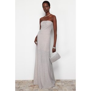 Trendyol Silver Fitted Shimmering Long Evening Evening Dress