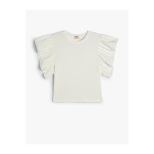 Koton Crop T-Shirt Crew Neck Ruffle Sleeve