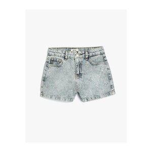 Koton Mini Denim Shorts Stone Printed Pocket Cotton