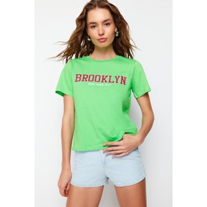 Trendyol Green 100 Cotton Slogan Printed Regular/Regular Fit Knitted T-Shirt