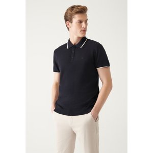 Avva Men's Navy Blue Polo Neck Textured Ribbed Standard Fit Normal Cut Knitwear T-shirt