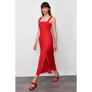 Trendyol Red Straight Cut Tie Back Detail Woven Midi Dress