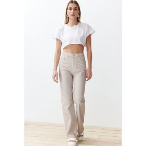 Trendyol Ecru Striped High Waist Wide Leg Jeans