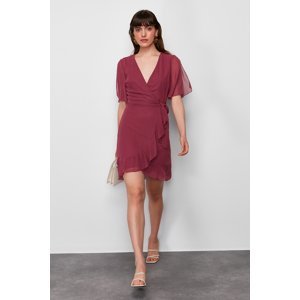 Trendyol Dried Rose Double Breasted Ruffle Detailed Chiffon Lined Woven Mini Dress