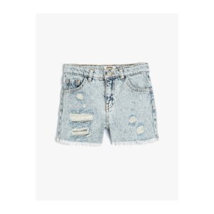 Koton Denim Shorts Worn Detail Pocket Cotton.