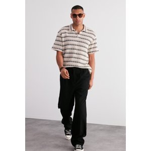 Trendyol Ecru Men's Regular/Normal Cut Low Shoulder Limited Edition Knitwear Look Striped Polo Collar T-shirt