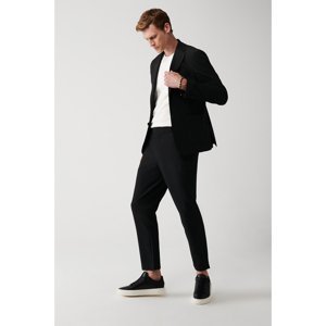 Avva Men's Black Side Pocket Elastic Back Waist Seersucker Textured Relaxed Fit Comfortable Cut Trousers