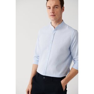 Avva Men's Blue Large Collar Linen Blended Standard Fit Normal Cut Shirt