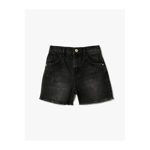 Koton Denim Shorts Worn Detail Pocket Cotton.