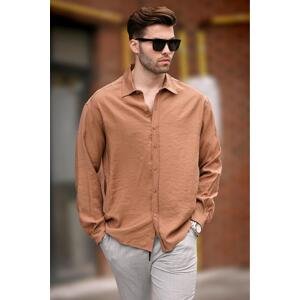 Madmext Men's Camel Long Sleeve Oversize Shirt 6733