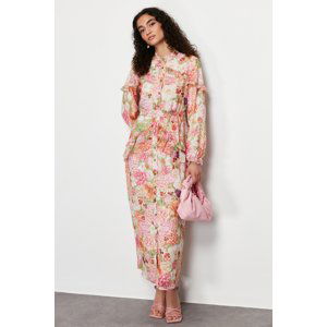 Trendyol Pink Floral Ruffle Detailed Lined Woven Chiffon Dress