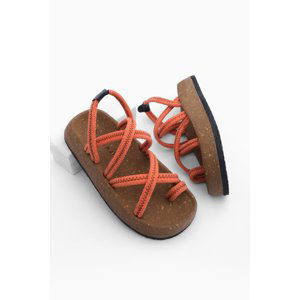 Marjin Women's Cork Sole Patterned Cotton Rope Cross Band Daily Sandals Hista Orange