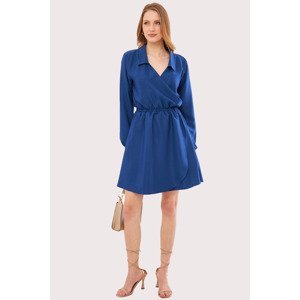 armonika Women's Saxe Blue Double Breasted Collar Elastic Shirt Collar Wrap Dress