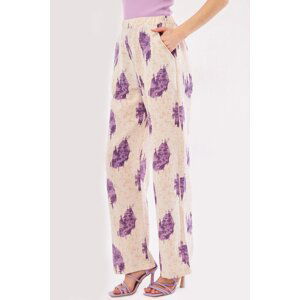 armonika Women's Purple Ena Trousers Elastic Waist Pocket Detailed Linen Look Wide Leg