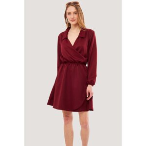 armonika Women's Burgundy Double Breasted Collar Elastic Shirt Collar Wrap Dress