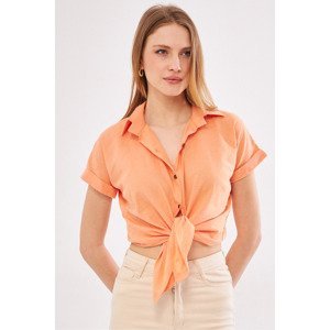 armonika Women's Pink Short Sleeve Linen Shirt