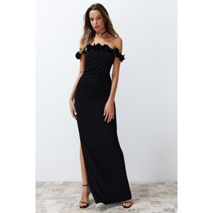 Trendyol Black Fitted Knitted Long Evening Evening Dress
