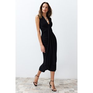 Trendyol Black Draped Knitted Stylish Evening Dress