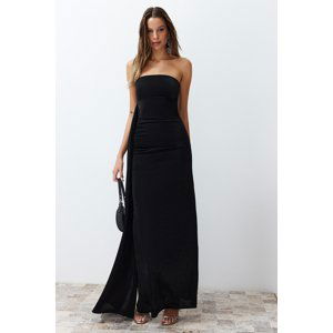 Trendyol Black Shiny Knitted Long Evening Evening Dress