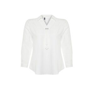 Trendyol Curve White Woven Plus Size Stone Shirt Collar Blouse