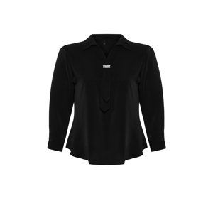 Trendyol Curve Black Woven Plus Size Stone Shirt Collar Blouse