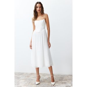 Trendyol White Waist Opening/Skater Lined Corset Detailed Tulle Elegant Evening Dress