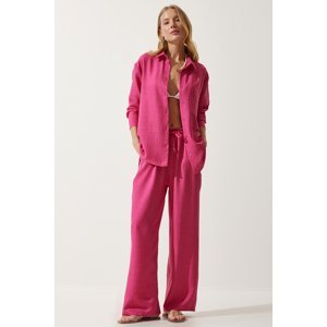 Happiness İstanbul Women's Pink Oversize Shirt Wide Trousers Suit