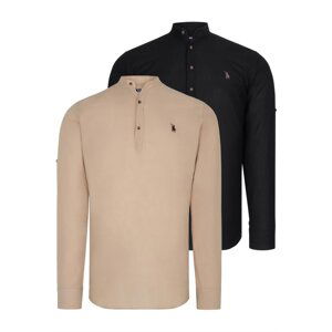 DOUBLE SET G783 DEWBERRY JUDGE COLLAR SHIRT-BLACK-BEIGE