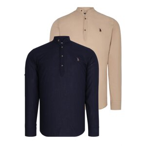 DOUBLE SET G783 DEWBERRY JUDGE COLLAR SHIRT-NAVY-BEIGE