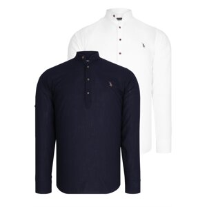 DOUBLE SET G783 DEWBERRY JUDGE COLLAR SHIRT-WHITE-NAVY BLUE