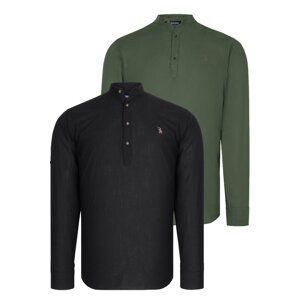 DOUBLE SET G783 DEWBERRY JUDGE COLLAR SHIRT-BLACK-KHAKI