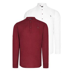 DOUBLE SET G783 DEWBERRY JUDGE COLLAR SHIRT-WHITE-BURGUNDY