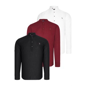 TRIPLE SET G783 DEWBERRY JUDGE COLLAR SHIRT-BLACK-WHITE-BURGUNDY