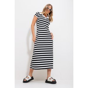 Trend Alaçatı Stili Women's Black Polo Neck Striped Maxi Length Dress