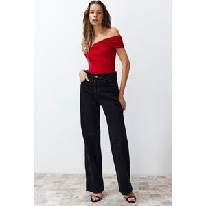 Trendyol Red Carmen Collar Fitted Flexible Crop Knitted Blouse