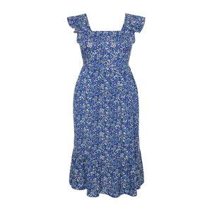 Trendyol Curve Navy Blue A-Line Midi Ruffled Floral Pattern Woven Dress