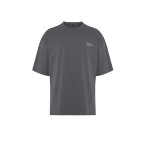 Trendyol Anthracite Oversize 100% Cotton Crew Neck Minimal Text Printed T-Shirt