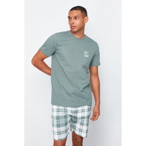 Trendyol Mint Plaid Patterned Printed Regular Fit Knitted Pajamas Set