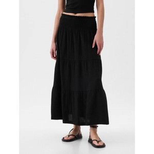 Čierna dámska mušelínová maxi sukňa s volánom GAP