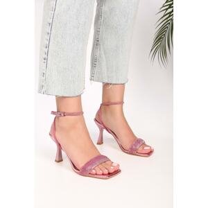 Shoeberry Women's Bella Pink Metallic Single Strap Heeled Shoes