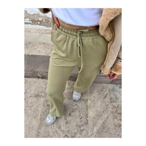 Laluvia Khaki Modal Soft Textured Fabric Elastic Waist Palazzo Trousers