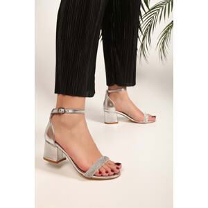 Shoeberry Women's Aris Silver Metallic Single Band Heels.