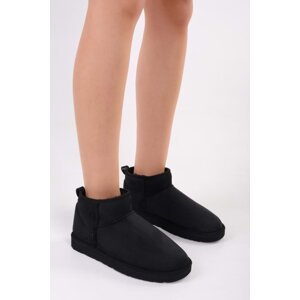Shoeberry Women's Upps Black Hairy Short Suede Flat Boots