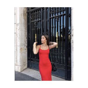 Laluvia Red Long Straps Stretch Dress