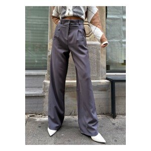 Laluvia Gray Palazzo Fabric Wide Leg Trousers