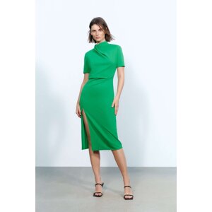 Laluvia Green Collar Detailed Slit Dress